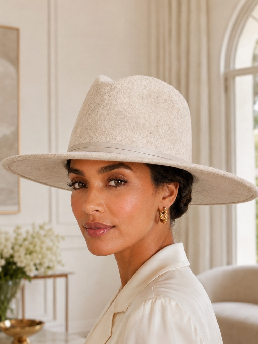Time and Tru Oatmeal Wide Brim Felt Fedora Hat❤️O/S